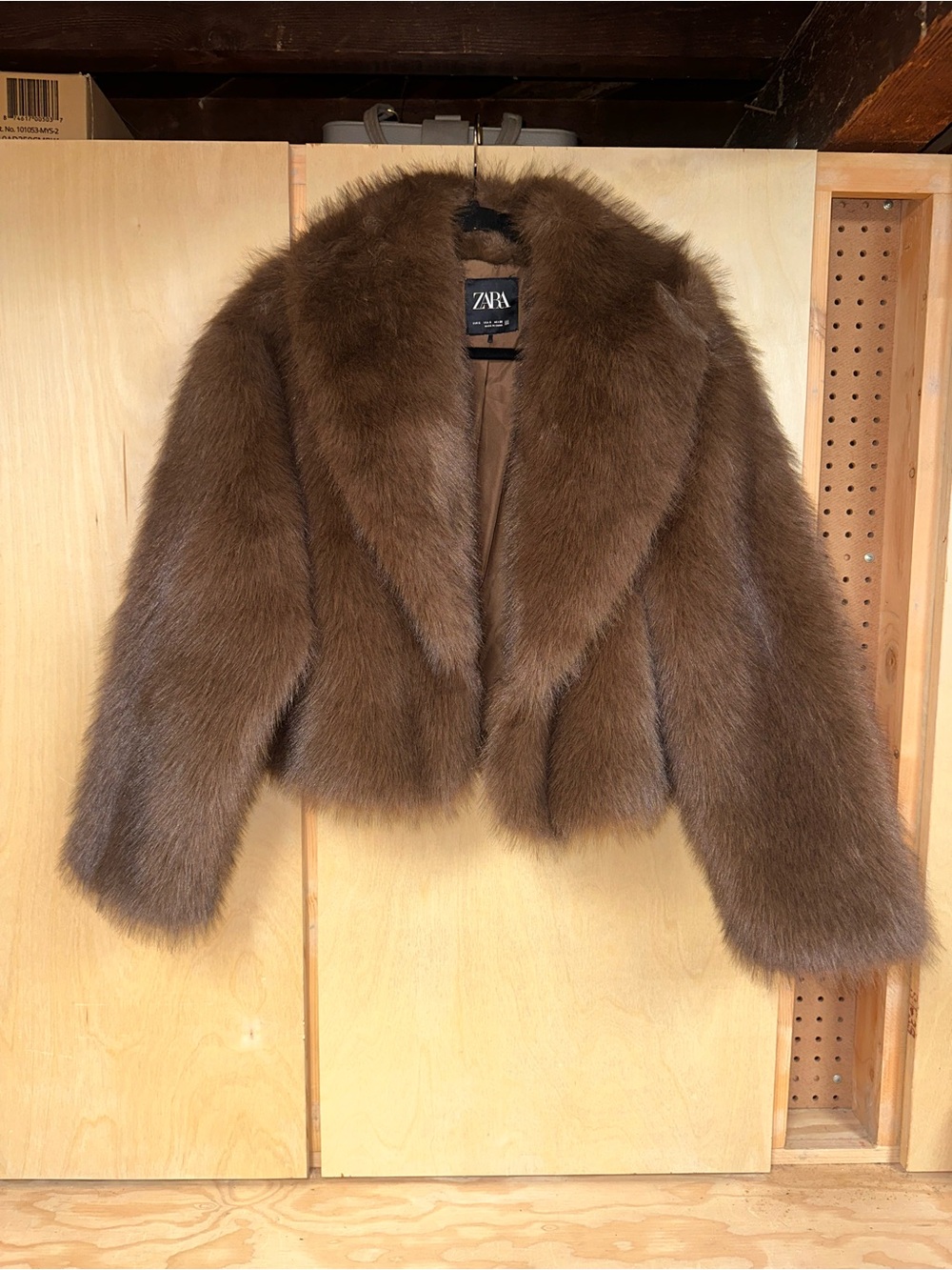 Zara Faux Fur Cropped Jacket in Rich Brown